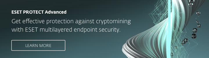 Banner referring to ESET PROTECT Advanced as a protection against cryptominers.